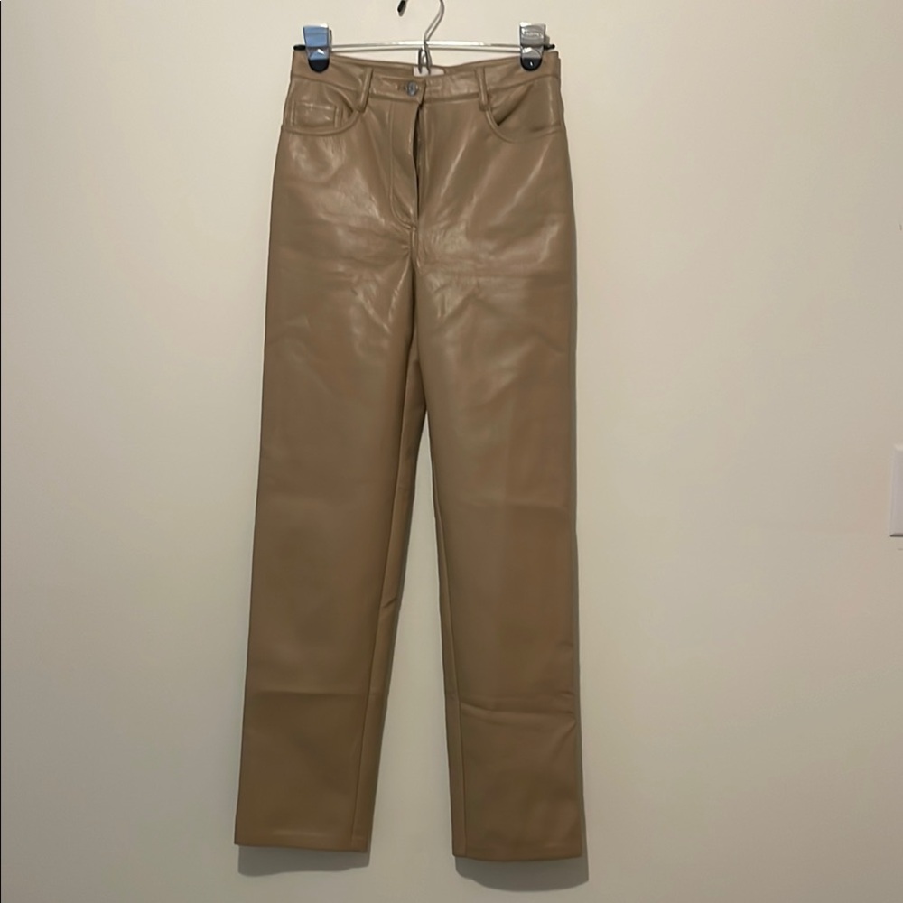 Wilfred Tan Straight Leg faux leather Pants